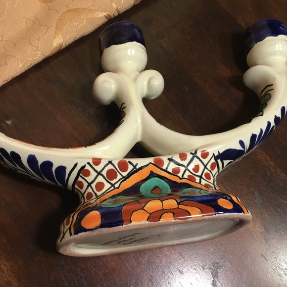 MEXICAN POTTERY GARAY 3 LITE CANDELABRA, CANDLESTICK, FOLK ART - Picture 5 of 13